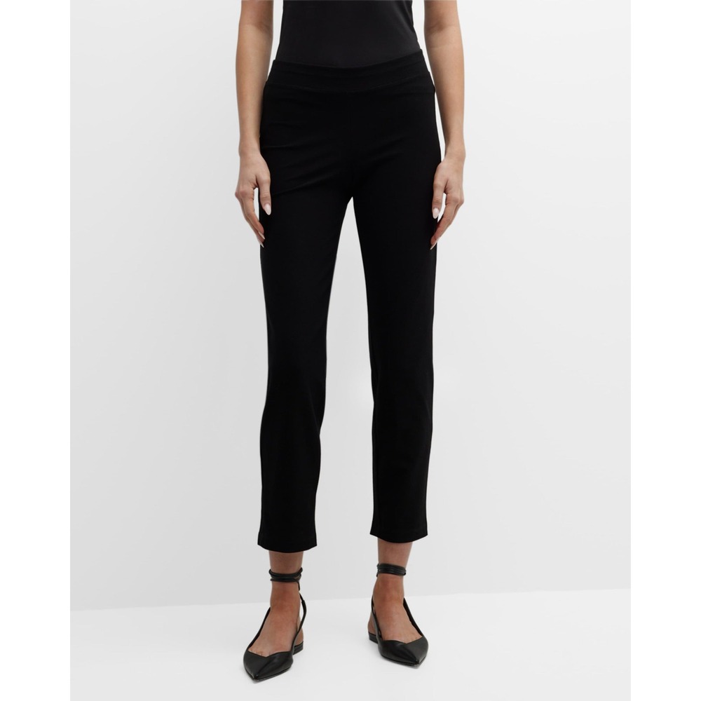 Eileen Fisher Washable Viscose Crepe Slim Ankle‎ Pants M Black Stretch Pull On